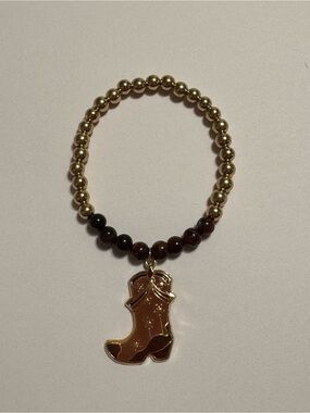 Country Western Cowboy Boot Beaded Charm Stretch Bracelet